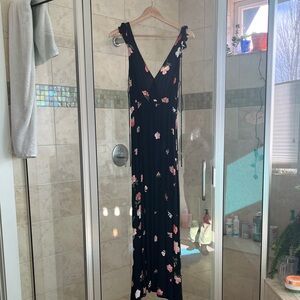 Billabong Black Maxi Dress with Pink Floral Pattern